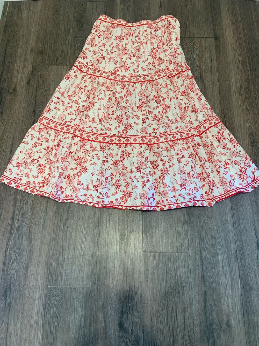 Red Floral Tiered Maxi Skirt - Women